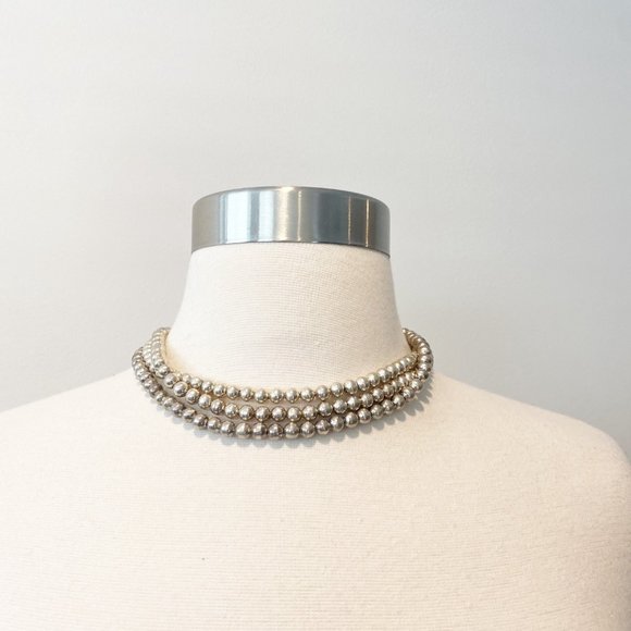 563 Set of Three Handmade Sterling Silver Bead Strand Necklaces, 16inch - Picture 2 of 10